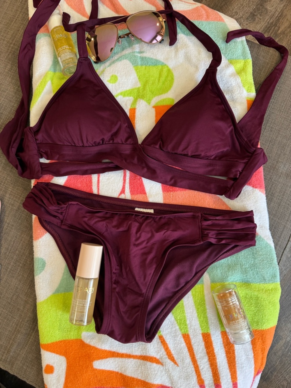 Kona Sol Women's Triangle Bikini Set in Deep Plum
